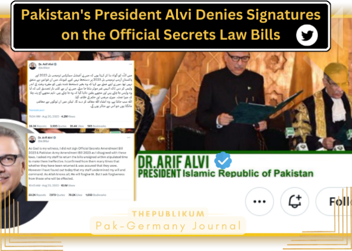 Pakistan's President Alvi Denies Signatures on the Official Secrets Law Bills